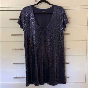 Lulus Navy Sequin Shift Dress